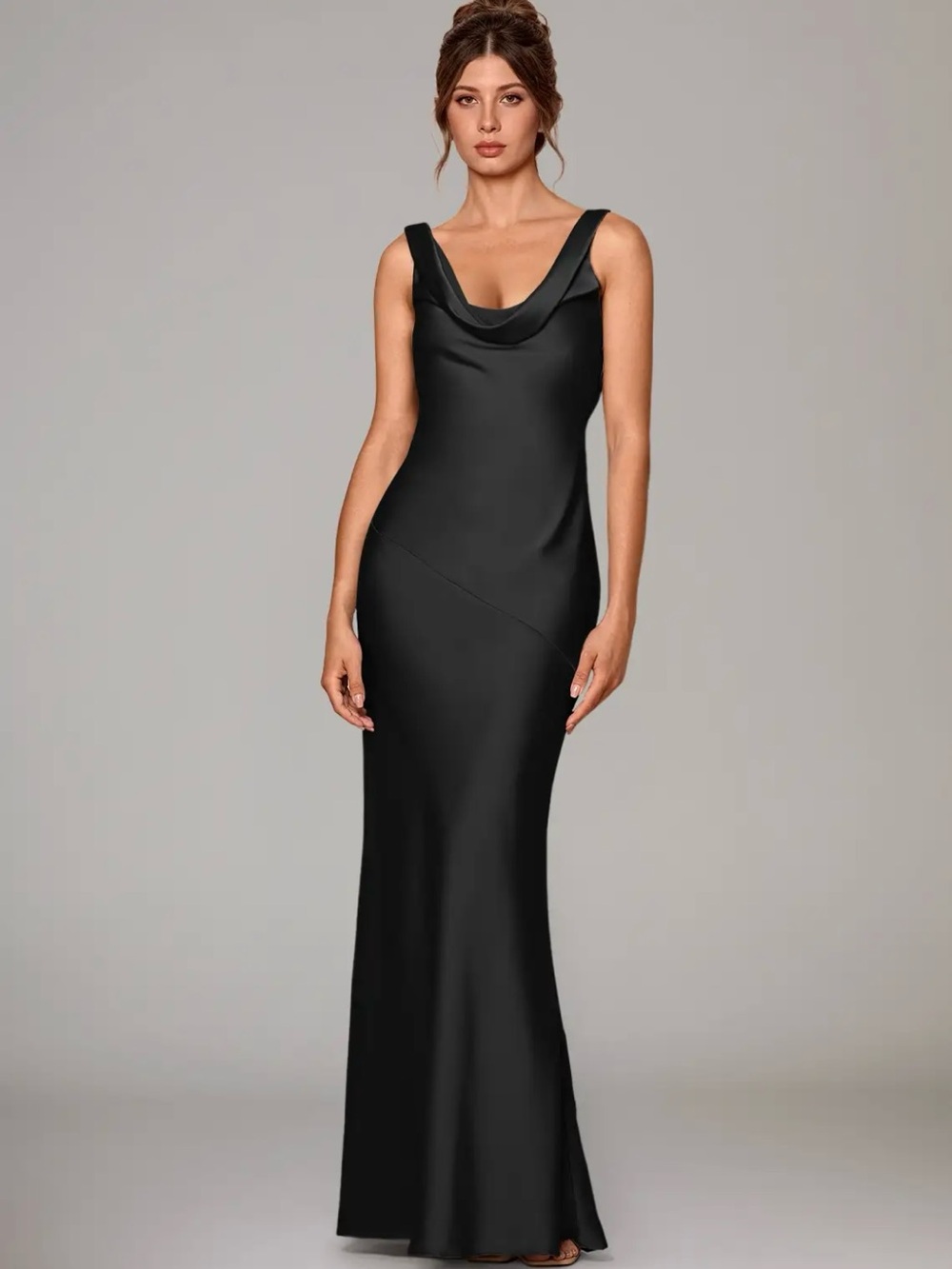 Azazie Rylina Black Stretch Satin